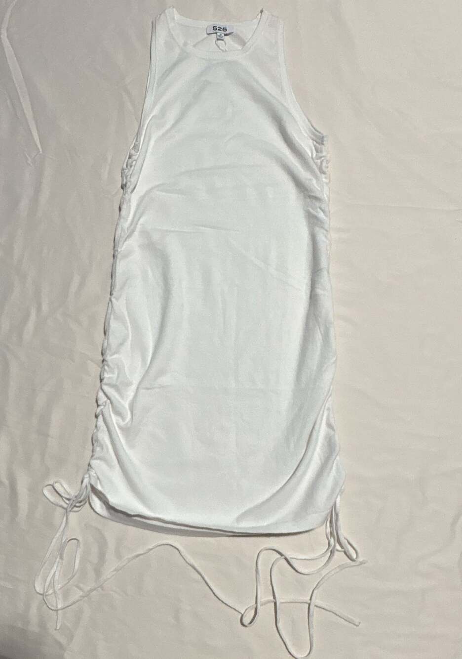 525 America Bleach White Side Drawstring Knit Mini Tank Dress WR21S047